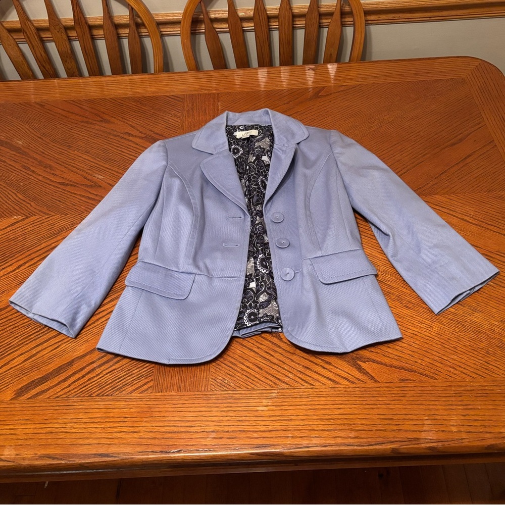 LOFT Light Blue Textured Blazer with Floral Lining